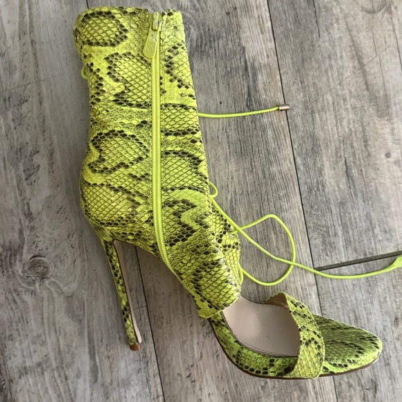 Lime Snake Print Lace-Up Boots - Picture 3 of 3